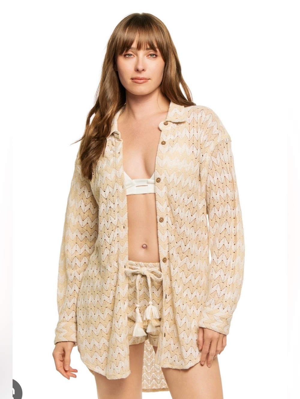 Surf Gypsy Crochet Button Down Beach Shirt